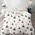 LUVIVIHOME 3PCS Pink Bow Christmas Tree Duvet Cover Queen Bedding Sets, White Duvet Cover, Teen Girls Bedding, Winter Holiday Christmas Comforter Cover, Coquette Room Decor Aesthetic, 2 Pillow Shams