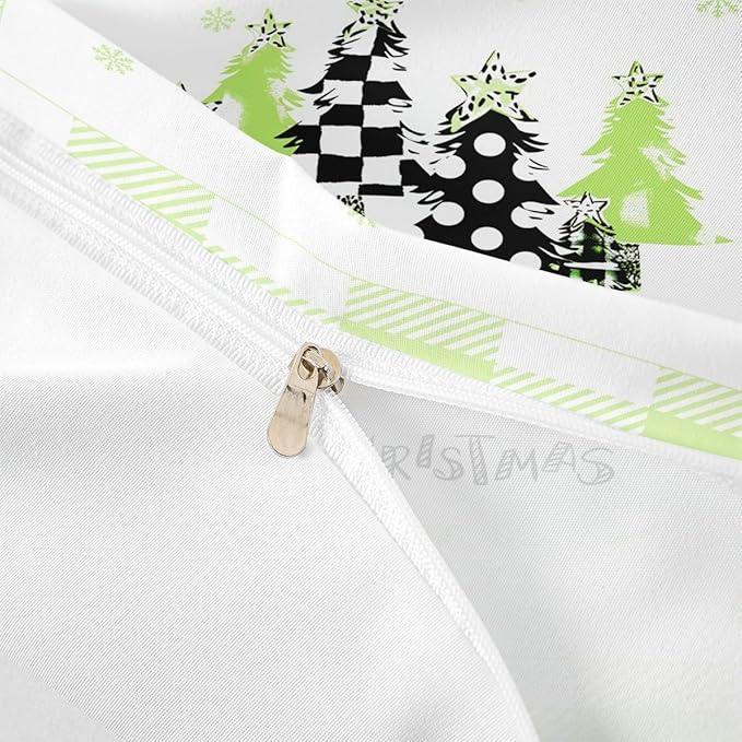 Manfei Xmas Trees Duvet Cover Set Full Size, Green Plaid Grid Snowflake Bedding Set for Kids Girls Bedroom Decor, Christmas Theme Comforter Cover New Year Quilt Cover with 2 Pillowcases, No Comforter