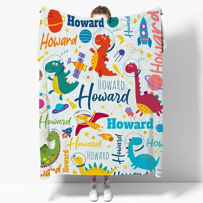 Dinosaur Lover Personalized Blanket with Custom Baby Dinosaur Custom Name Flannel Blanket Soft Throw Meaningful Gift for Toddlers Girls Boys Kids Pets 50 * 40" S for Kid