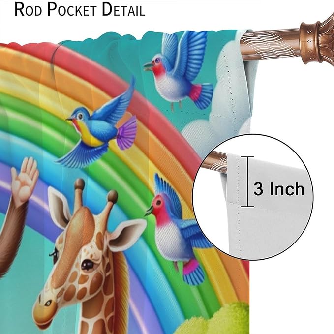 Animals Window Curtain Rod Pocket Kids Boys Girls Forest Giraffe Elephant Monkey Flowers Window Treatment for Baby Children Bedroom Living Room 63" W X 63" L