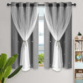 Kinryb Blackout Curtains for Girl Bedroom/Living Room/Classroom, Sheer Overlay Small 2 Panel Set, Double Layer Curtains with Star Cutout for Kids Room(W 52 x L 45 Inches,Grey 2 Pcs)
