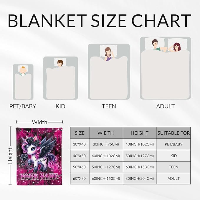 Custom Unicorn Gifts for Women - 60" x 80" Adults Throw Blanket for Unicorn Lovers - Plush Flannel Throws Blankets for Couch, Bed