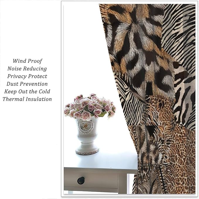 Leopard Print Curtains, Brown Wild Cheetah Zebra Animal Fur Farmhouse Window Curtains for Bedroom Kitchen Living Room 72" W X 63" L