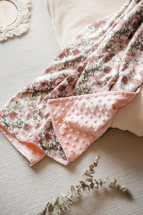 Baby Blankets for Unisex Boys Girls, Soft Plush Minky Blanket with Double Layer Dotted Backing for Infant Newborn Toddler, Vintage Floral Western Wild Flowers 30 x 40 Inch (Vintage Floral)