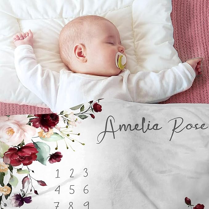 OLIVE OLIVIA Personalized Monthly Baby Milestone Blanket, Baby Months Blanket, Perfect Custom Newborn Gifts,50"x60"