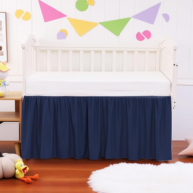 Crib Bed Skirt Dust Ruffle 100% Cotton - Natural, Soft, Breathable for Baby's Delicate Skin, Nursery Toddler Crib Bed Skirt for Baby Boys Girls, Fits Standard Cribs 28" x 52" with 14" Drop