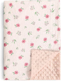 david's kids Muslin Minky Baby Blanket for Girls with Muslin Cotton Front and Dotted Fleece Backing, Breathable and Soft Lightweight Receiving Blanket for Newborns, 30x40 Inches, Pink Floral