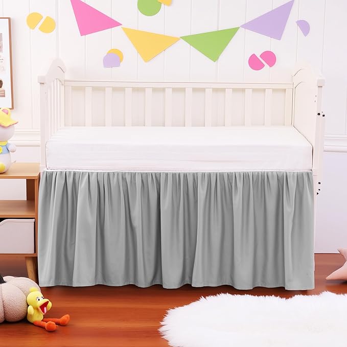 Crib Bed Skirt Dust Ruffle 100% Cotton - Natural, Soft, Breathable for Baby's Delicate Skin, Nursery Toddler Crib Bed Skirt for Baby Boys Girls, Fits Standard Cribs 28" x 52" with 14" Drop