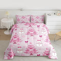Feelyou Merry Christmas Bedding Set Soft for Boys Girls, Cute Snowman Comforter Set Twin Size Cartoon Bowknot Duvet Quilt Microfiber Christmas Tree 2 Pcs with 1 Pillow Cases