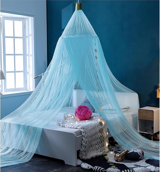 Princess Bed Canopy for Girls and Kids Hanging Mosquito Net for Baby Crib Nook Castle Game Tent Nursery Play Room Decor(Sky Blue)