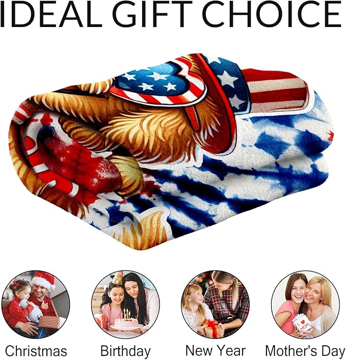 Custom Dog Blanket Gifts - 30" x 40" Inches Golden Retriever Blankets for Girls, Toddler - American Flag Cozy Fuzzy Throw for Crib, Nap
