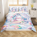 Manfei Christmas Kids Duvet Cover Set King Size, Cute Candy Cabin Xmas Bedding Set for Boys Girls Room Decor, New Year Winter Comforter Cover, Soft Polyester Quilt Cover, 2 Pillowcases, No Comforter