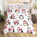 Feelyou Cartoon Penguin Duvet Cover Funny Animal Printed Christmas Day Bedding Set for Kids Room Cute Polar Animal Pattern Decor Comforter Cover Set Snowflake Bedspread Cover 2Pcs Zipper Toddler Size