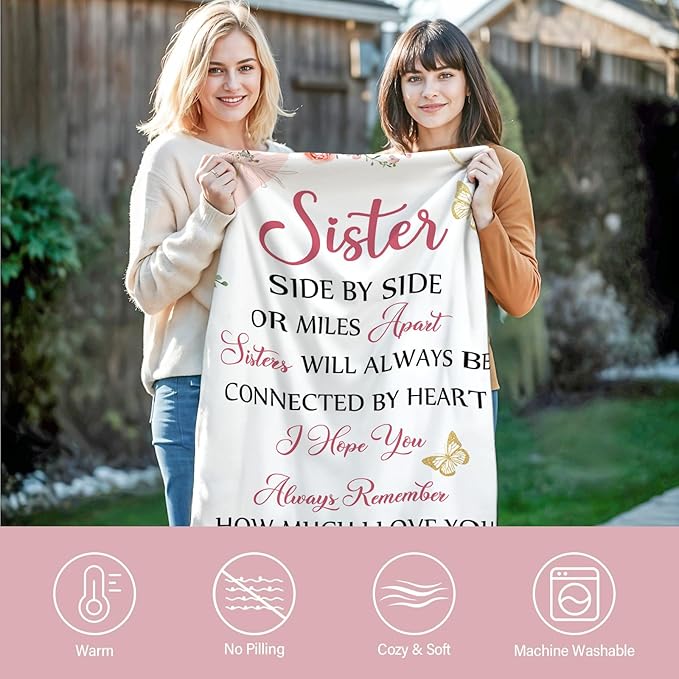 Sister Gifts Throw Blanket 60"x50", Sister Birthday Gifts for Women from Brother BFF Bestie, Sisters Blankets for Sofa Couch Room Bed, Best Sisters Ever Gifts for Christmas Thanksgiving