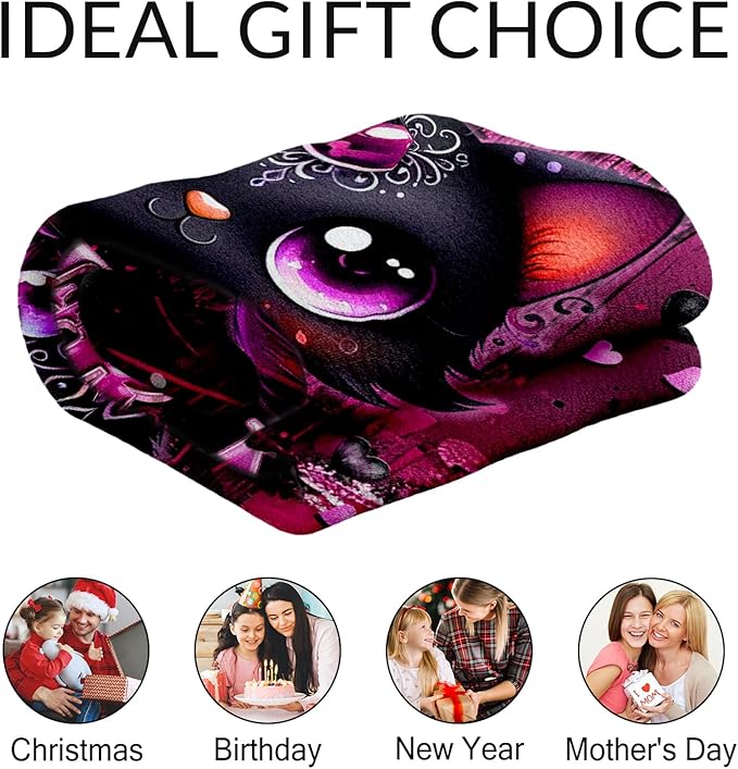 Custom Girls Throw Blanket - 50" x 60" Personalized Cat Blanket for Teens, Women - Cute Black Throws Gifts Stuff for Couch, Travel