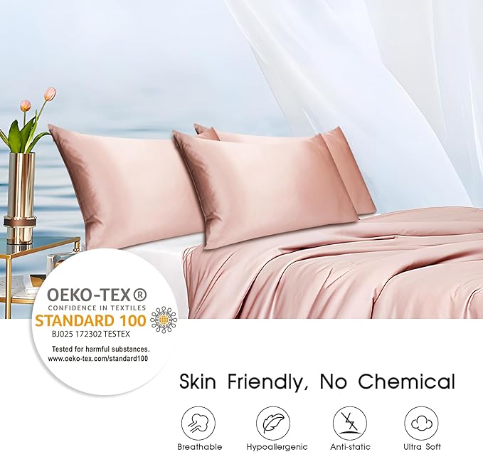 100% Mulberry Silk Pillowcase for Hair and Skin,Both Sides Natural Silk Bed Pillow Case with Hidden Zipper,19 Momme Grade 6A,1pc,Blush Pink,Standard Size 20x26 Inches