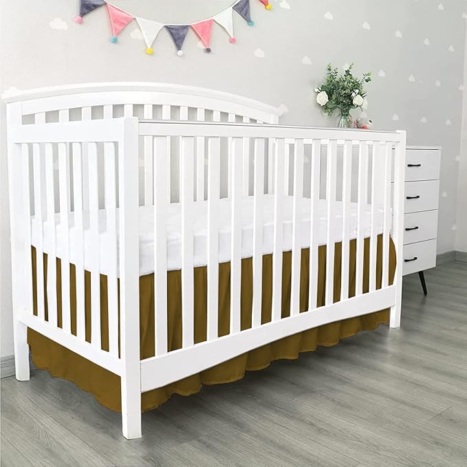 100% Egyptian Cotton, Nursery Crib Toddler (28" x 52" + 16") 800 Thread Count Crib Skirt Dust Ruffle, Bedding Skirts for Baby Boys or Girls, 16" Drop, Taupe Solid