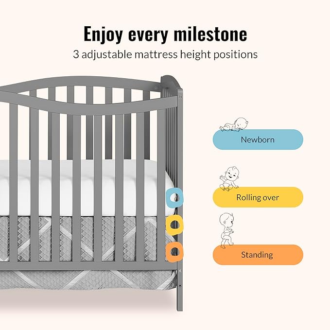 Dream On Me Chelsea 5-in-1 Convertible Full-Size Baby Crib in Steel Grey, GreenGuard Gold & JPMA, Pinewood, 4 Mattress Heights, Converts to Toddler, Day & Full-Size Bed, Modern Classic Nursery