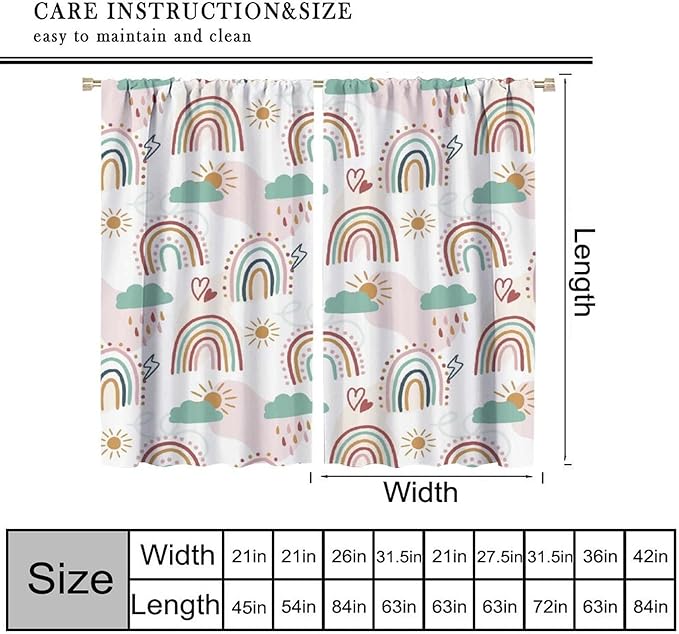 Kids Rainbow Curtains Boho Cartoon Colorful Stars Love Heart Lovely Abstract Art Pattern Print Window Drapes for Girl Bedroom Living Room Kitchen Decor,2 Panel Set,42Wx54H Inch Blackout