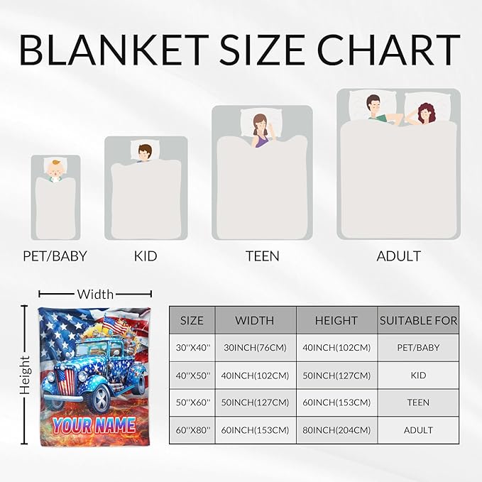 Custom Boys Blanket for Blue Truck Lovers - 30" x 40" Inches Warm Fuzzy Throw Blanket Gift - Comfortable Toddler Throw for Sofa, Couch, Lap