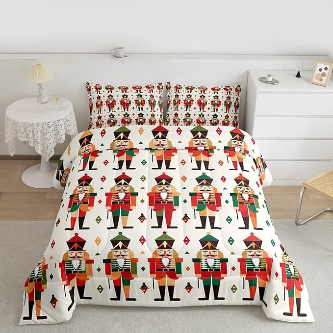 Feelyou Christmas Kids Comforter Set Full Size Nutcracker Bedding Set Soldier Royal Guarder Princess Duvet Quilt for Kids Boys Girls Bedroom Decor Microfiber Ultra Soft Breathable