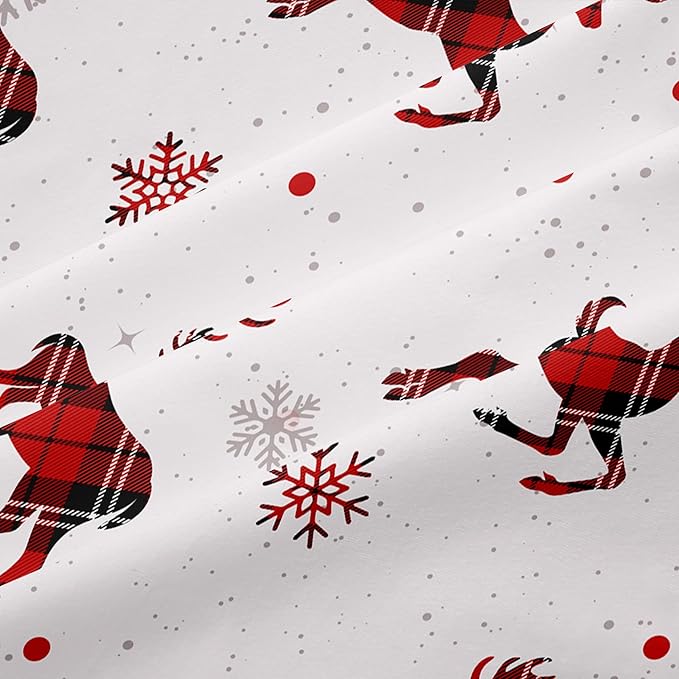 Christmas Duvet Cover King Size Red Gingham Christmas Deer Bedding Set Kids Boys Girls Grid Checked Xmas Snowflake Elk Comforter Cover 3 Pieces with Zipper Closure (No Comforter)