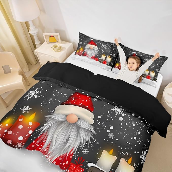 Feelyou Kids Grey Christmas Bedding Set Twin Size Xmas Dwarf Duvet Cover for Boys Girls Teens Bedroom Decor Snowflake Comforter Cover Breathable Soft Microfiber Women Men Holiday with 1 Pillow Case