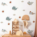 Whale Wall Decals for Nursery – 18 Decals, Ocean Theme Removable Stickers for Kids Room, Sea Animal Baby Room Decor, Reusable Wall Stickers for Furniture & Glass (6 Sheets)
