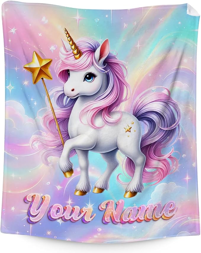 Custom Blanket for Kids - Unicorn Blanket for Girls 4-6 - Cute Toddler Gifts Throw for Crib, Lap