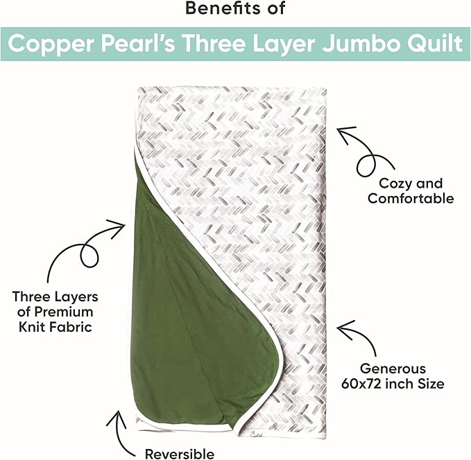 Copper Pearl Jumbo 3-Layer Blanket: Soft Quilts for Boys & Girls | Breathable, Cozy Toddler Blanket | Baby Quilt for Newborns | Premium Polyester/Rayon 46x46 | Bogey