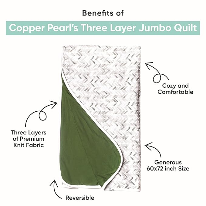 Copper Pearl Jumbo 3-Layer Baby Blanket: Soft Baby Quilts for Boys and Girls | Breathable, Cozy, Toddler Blanket | Baby Quilt for Newborns | 46x46 Premium Polyester/Rayon | Mabel
