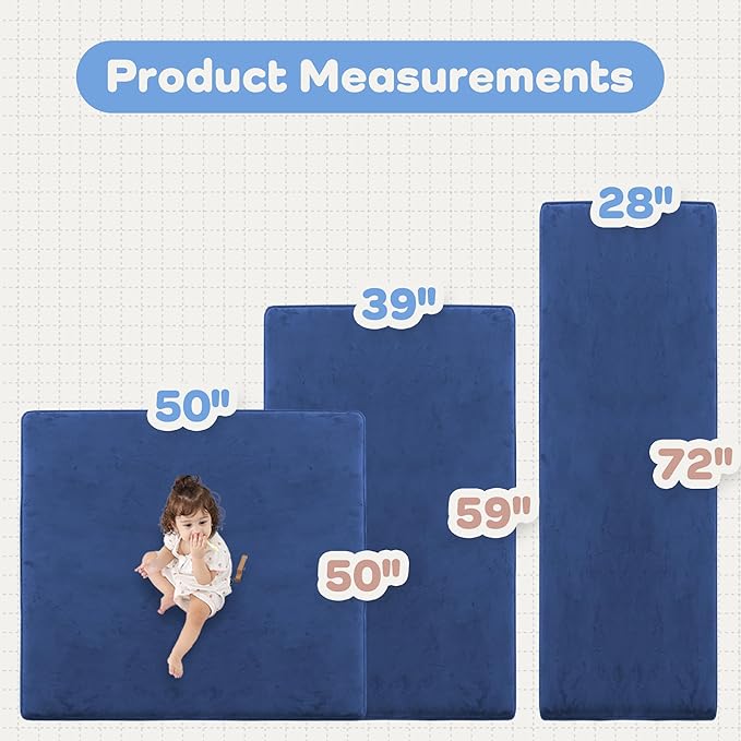 1.3" Thick Baby Floor Play Mat 39x59, Basic Padded Foam Mat for Tummy Time Crawling, Non Slip Cushioned for Babies Toddlers Infants Kids (Blue)