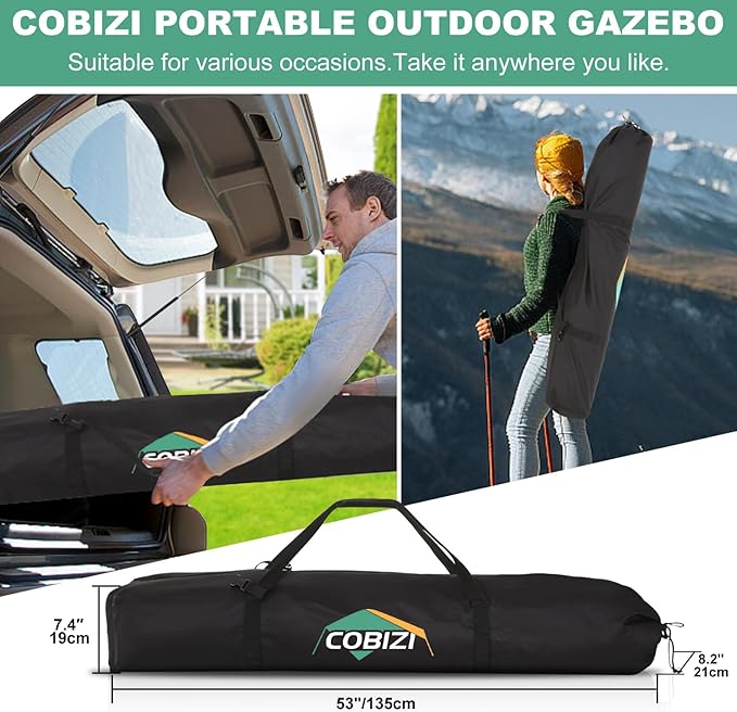 COBIZI 6x6 Pop up Gazebo Tent, Ez up Waterproof Screen Tent Screen House, Portable Outdoor Canopy Sun Shelter with Carry Bag & Ground Stakes for Camping, Garden and Picnics, Khaki(Upgraded 2.0)