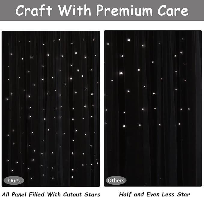 Kinryb Kids Blackout Curtains for Bedroom/Living Room/Classroom, Sheer Overlay 95 Inches 2 Panel Set, Double Layer Curtains with Star Cutout for Kids Room(W 52 x L 95 Inches,Grey 2 Pcs)