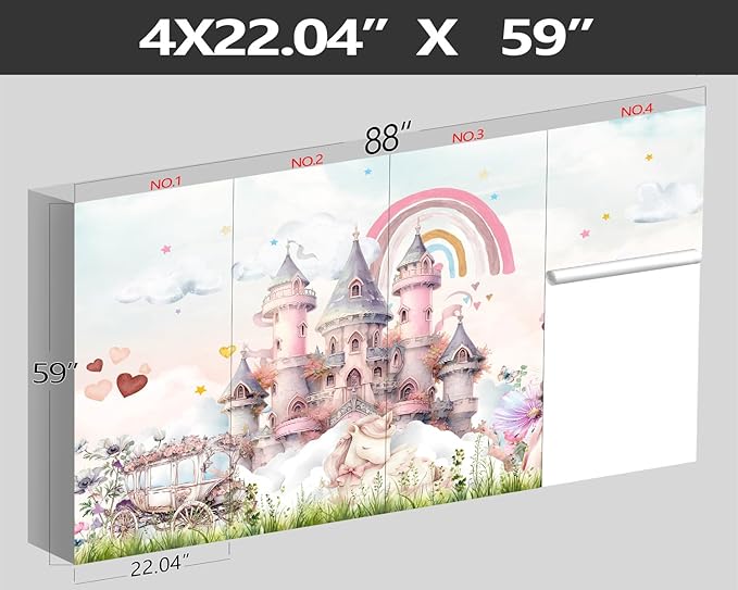 XMPMBM-Pink Cartoon Citadel Nursery Room Fabric Wallpaper Girls Bedroom Wall Mural-W 88" X H 59"（36 Square Foot）