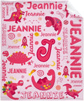 Dinosaur Lover Astronaut Personalized Blanket with Name Custom Pink Dinosaur with Name Flannel Blanket Soft Throw Meaningful Gift for Toddlers Girls Boys Kids Pets 80 * 60" L for Adult