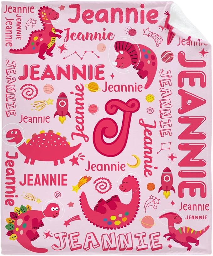 Dinosaur Lover Astronaut Personalized Blanket with Name Custom Pink Dinosaur with Name Flannel Blanket Soft Throw Meaningful Gift for Toddlers Girls Boys Kids Pets 60 * 50" M for Teen