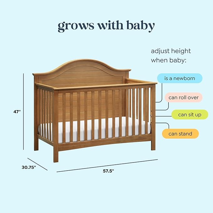 Carter's by DaVinci Nolan 4-in-1 Baby Crib - Convertible to Toddler Bed, Daybed, Full-Size Bed - GREENGUARD Gold Certified - 4 Adjustable Mattress Heights - Conversion Kit Sold Separately - Chestnut