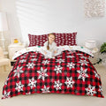 Christmas Kids Bedding Set Snowflake Xmas Theme Bedding Duvet Cover Set for Boys Girls Red Black Buffalo Check Decor Comforter Cover Set New Year Bedspread Cover Bedroom Quilt Cover 3Pcs King Size