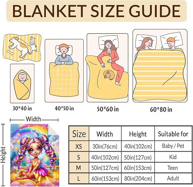 Blanket for Girls, Fairy Throw for Kids Teens 60x80 Inches Soft Warm Lightweight Cute Throw Blankets for Sofa Couch Bed Travel Daughter Birthday Gift