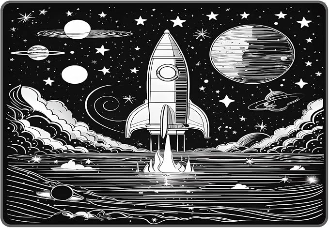 6' x 9' Space Rocket Rug for Kids Bedroom Black Stars Rugs Galaxy Carpet Planet Printed Throw Rugs for Boys Children Living Room,180x275cm
