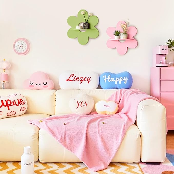 Cute Shelf Pink Floating Shelves, 2Pcs Flower Shaped Green Floating Shelves Display Daisy Decor for Bathroom Livingroom Bedroom Shelves (Pink Green)