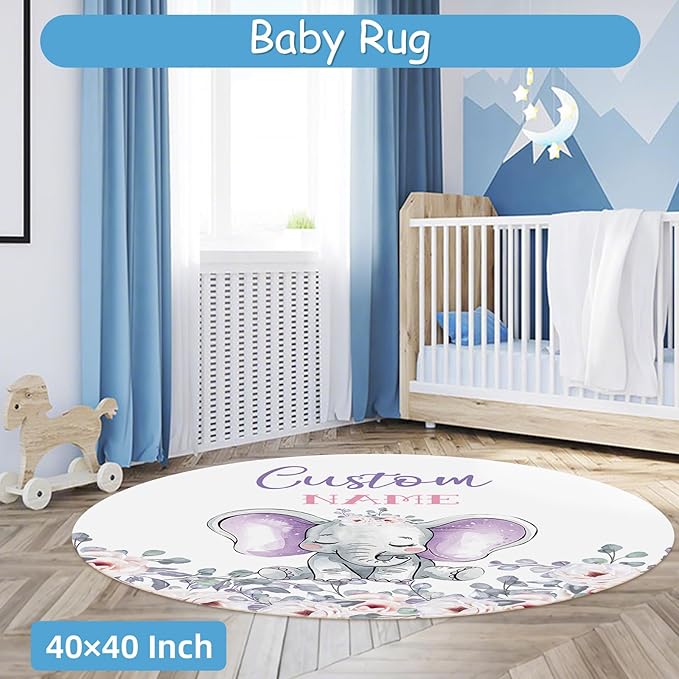 Custom Baby Crib Bedding Set, 5 Pcs Personalized Purple Elephant Crib Bedding Set with Name, Baby Boys Girls Nursery Crib Set, Soft Flannel Baby Blanket, Customized Gift for Infant New Parents