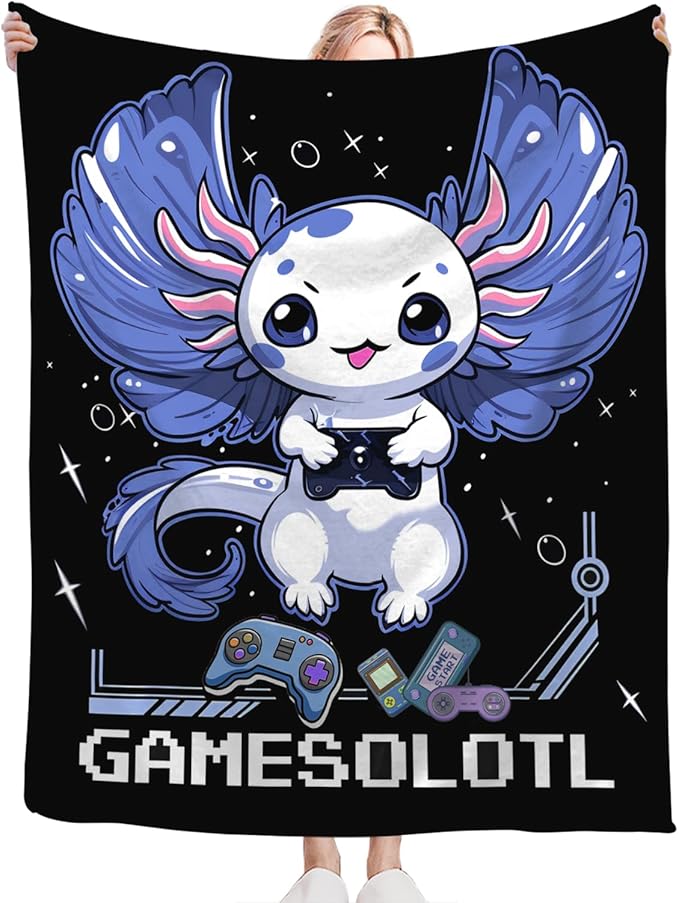 Tijuboni Axolotl Gaming Throw Blanket Game Gifts for Girls Boys Women Men Kids Adults Soft Flannel Fleece Blanket for Couch Sofa Bed Home Decor 50"x60"