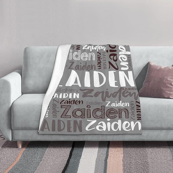 Dr.TOUGH Personalized Blankets with Name Customized Baby Blankets for Girls Boys Adults Monogrammed Blankets and Throws Christmas Birthday Mothers Fathers Valentines Day Gift (Grey, 40''×50'')