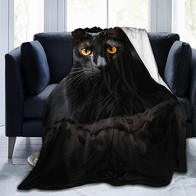 Cute Black Cat Blanket Gifts for Cat Lovers Girls Women Animal Kitten Flannel Throw Blankets for Home Couch Bed Sofa Soft Fuzzy Lightweight Decor Adults All Season 80x60 Inches