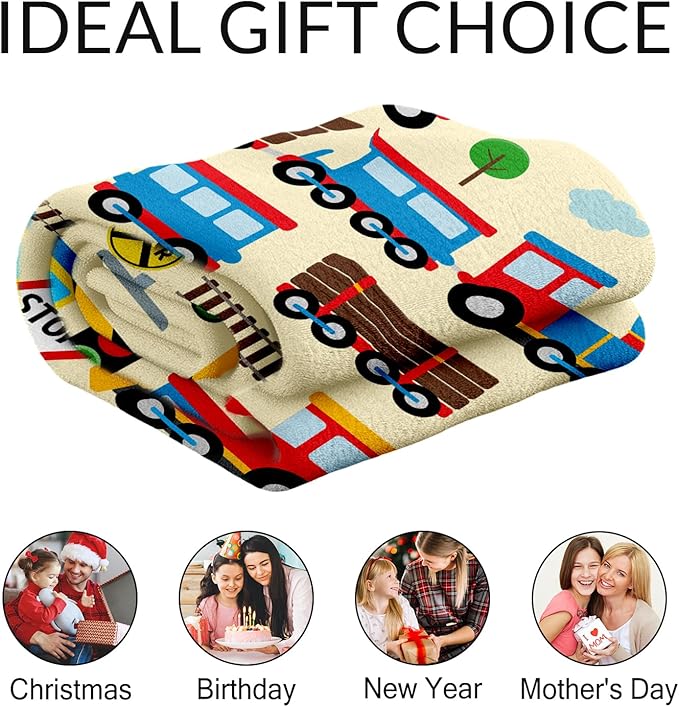 Custom Train Throw Blanket Gift for Boys - 30" x 40" Inches Lightweight Warm Throw for Lap, Couch, Office - Yellow Cute Blanket for Girls Kids