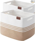 Storage Baskets, 42L*2 Pack Storage Baskets for Organizing, Laundry Basket for Closet,Cotton Rope Blanket Basket for Storage, Toy Storage Basket for Living Room, Laundry Room, Bedroom-Jute