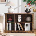 6 Cube Storage Organizer, 2 Tier Book Shelf with Led Lights, Farmhouse Book Shelves for Living Room, Horizontal Toy Storage Bookshelf, Wood Display Bookcase Cabinet for Bedroom, Office, Brown