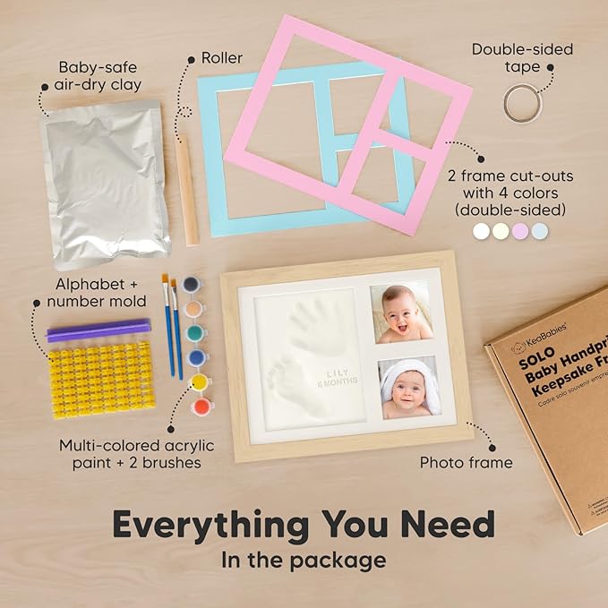 KeaBabies Baby Hand and Footprint Kit - Quick Dry Clay Baby Footprint Kit, Pets Paw, Newborn Keepsake Picture Frame for Boys, Girls, Personalized New Mom Gifts for Shower & Christmas(Ash Wood)
